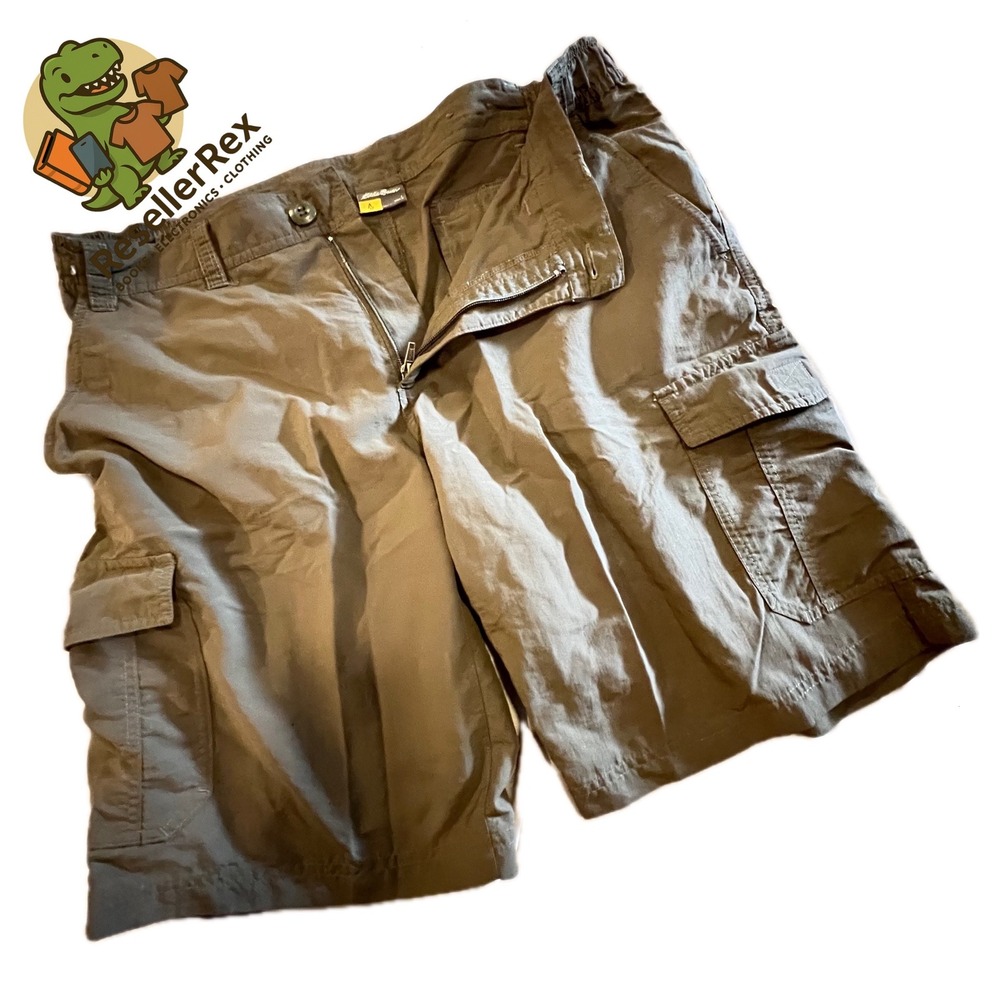 Eddie Bauer Mens Cargo Shorts Khaki Nylon Zip Fly Outdoor Casual Sz 34